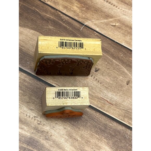 HTF SET OF 2 HERO ARTS CHRISTMAS CAROLERS & ORNAMENT WOOD MOUNTED RUBBER STAMP - Picture 4 of 6